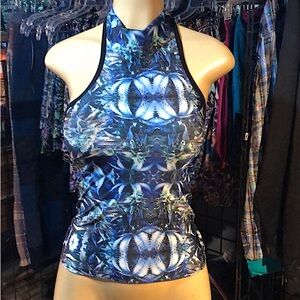 Cannabis print halter black bamboo back panel 
TTS 
In excellent condition